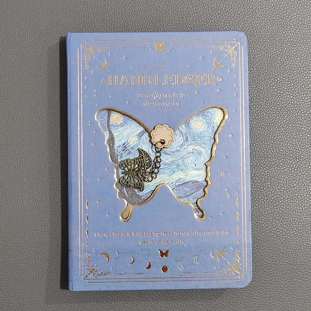 Hollow Butterfly Cover Notebook Colorful Inside Pages Classic Oil Painting Illustrations Hardcover Notepad Retro Diary