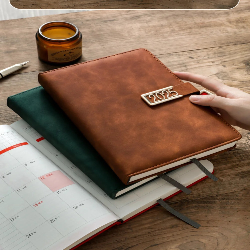 Skin Texture Leather Buckle Calendar A5 Notebook Thickened Meeting Notes Business Office Leather Face Notebook Diary