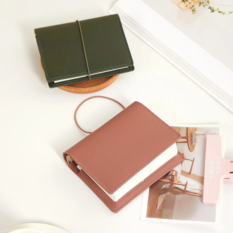 Mini loose-leaf notebook  M5 binder portable notepad soft leather schedule book，80 blank pages