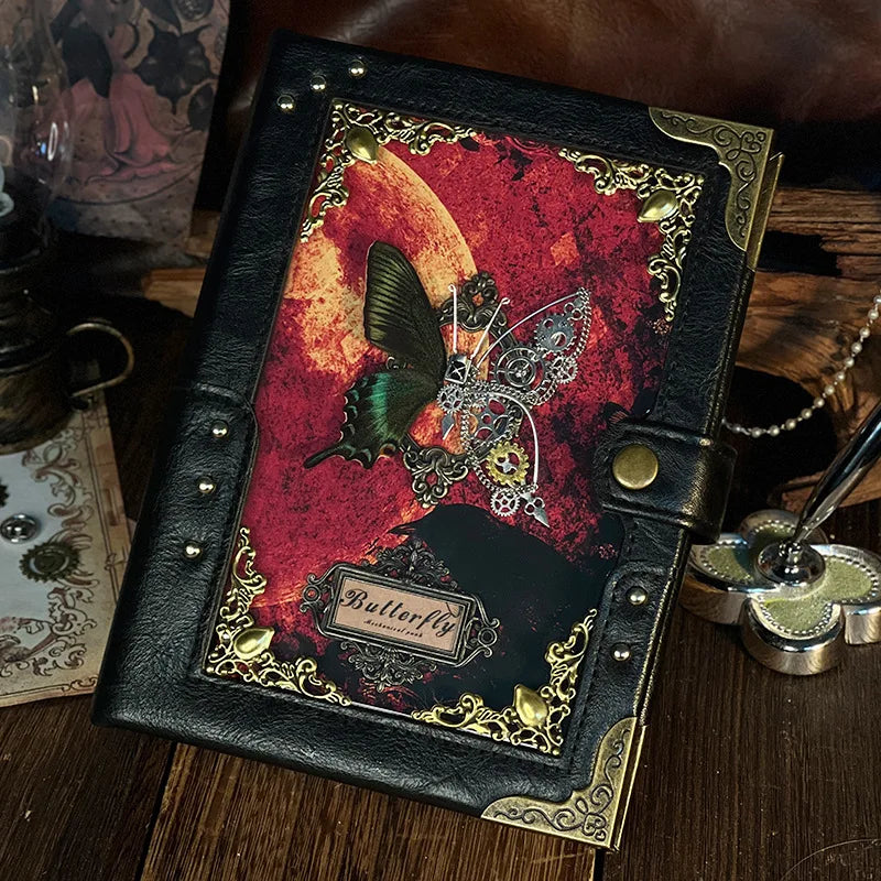 Mechanical butterfly punk style notebook loose-leaf A5 diary retro 3D, beautiful gift binder notepad for girls