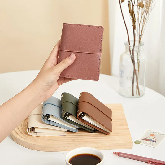 Mini loose-leaf notebook  M5 binder portable notepad soft leather schedule book，80 blank pages
