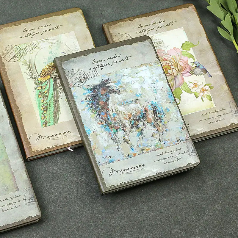 nostalgic retro hardcover notebook color inner page flower illustration diary student notepad