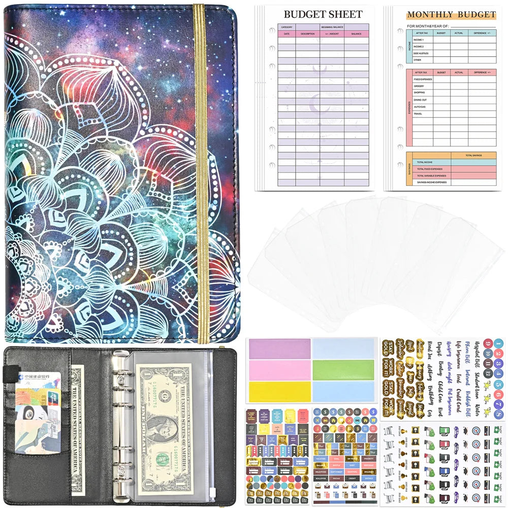 A6 Mandala Pattern Binder Budget Loose-leaf Notebook Daily Planner Money Cash Budget Financial Planner Hand Book Office Supplies