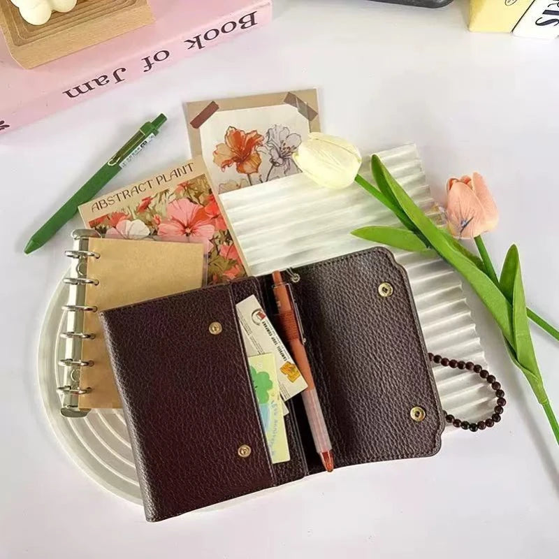 M5/A7Only One Size Retro Soft Leather PU Leather Triple Fold Handheld Ledger With Inner Loose Leaf Notebook Journal Kawaii