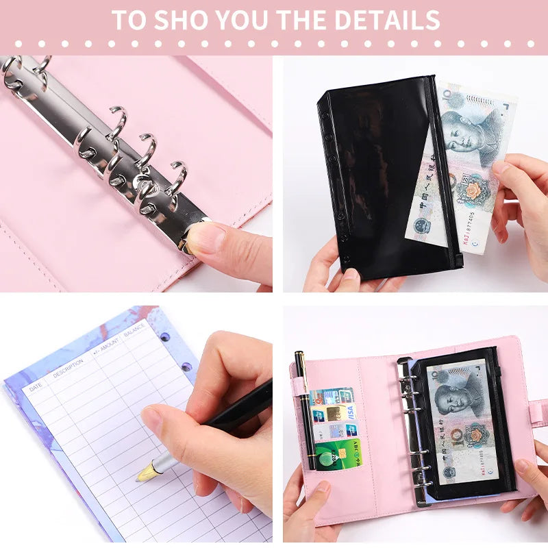 Macaron A6 PU  Braided Grain Leather Loose-Leaf Bookkeeping Notebook wholesale Creative Cash Budget Financial Planner