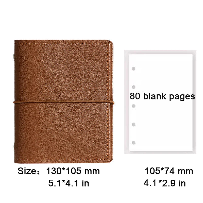 Mini loose-leaf notebook  M5 binder portable notepad soft leather schedule book，80 blank pages