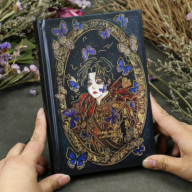 Retro Butterfly Love Flower Notebook Beautifully Color Page Illustration Hardcover Diary Student Notepad Scrapbook