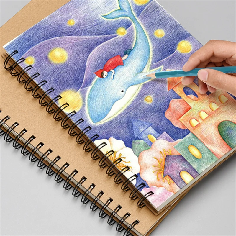 A4/A5/B5/B6 Retro Spiral Coil Sketchbook Kraft Paper Notebook Sketch Painting Diary Note Pad Books School Stationery Supplies