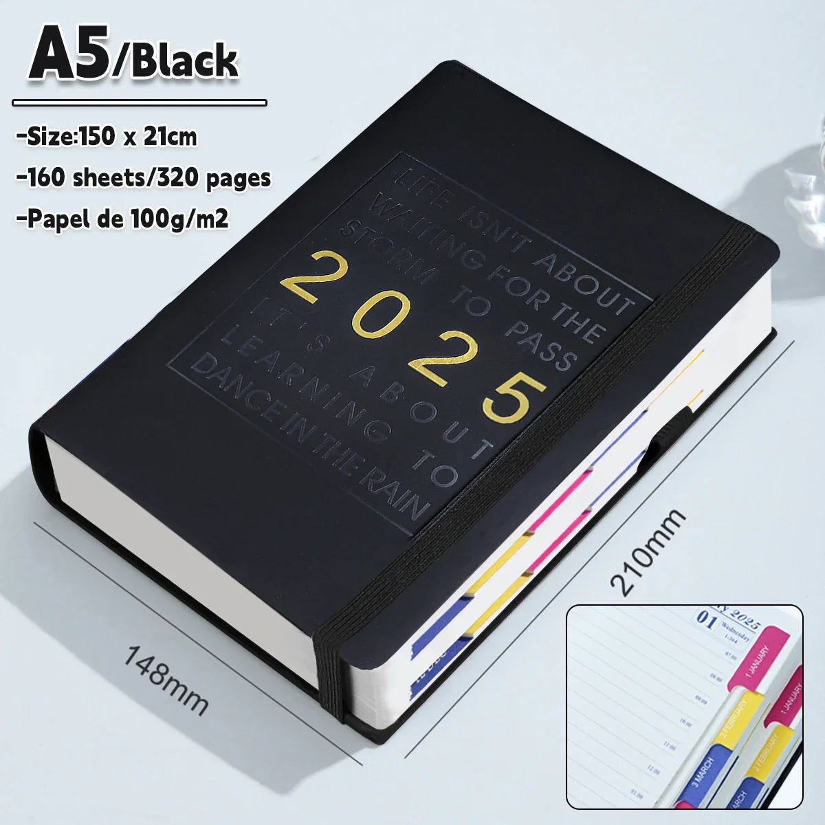 2025 Planner A5 notebook agenda 160Sheets/320Pages Journal for Students Gifts Office&SchoolSupplies Stationery Christmas Gifts