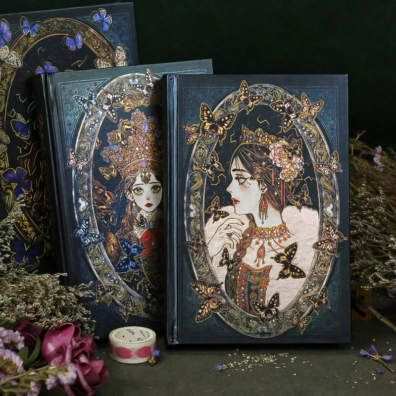 Retro Butterfly Love Flower Notebook Beautifully Color Page Illustration Hardcover Diary Student Notepad Scrapbook
