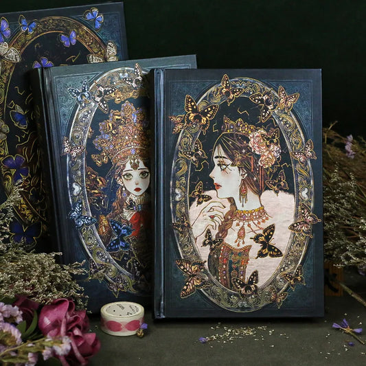 Retro Butterfly Love Flower Notebook Beautifully Color Page Illustration Hardcover Diary Student Notepad Scrapbook