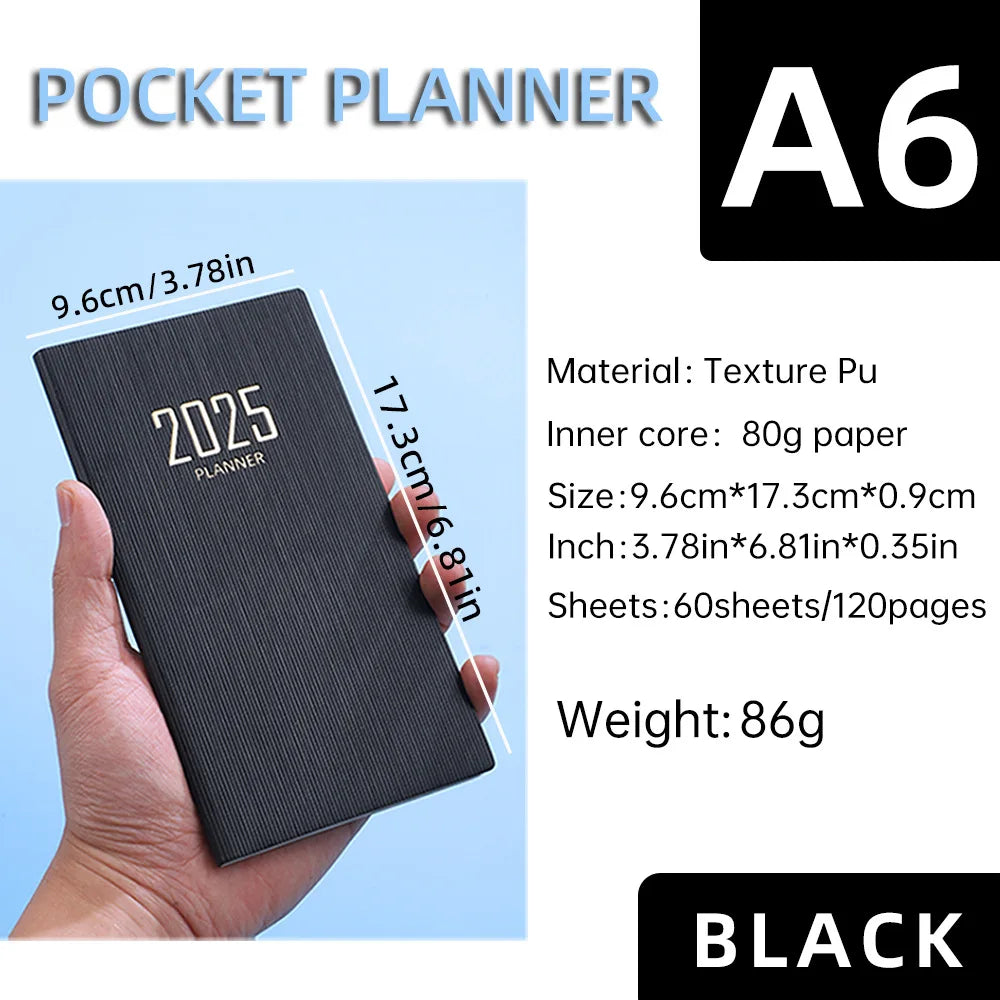 Portable 2025 English Daily Weekly Planners A6 Schedule Notebooks Portable 365 Days Calendar Journal School Office Supplies
