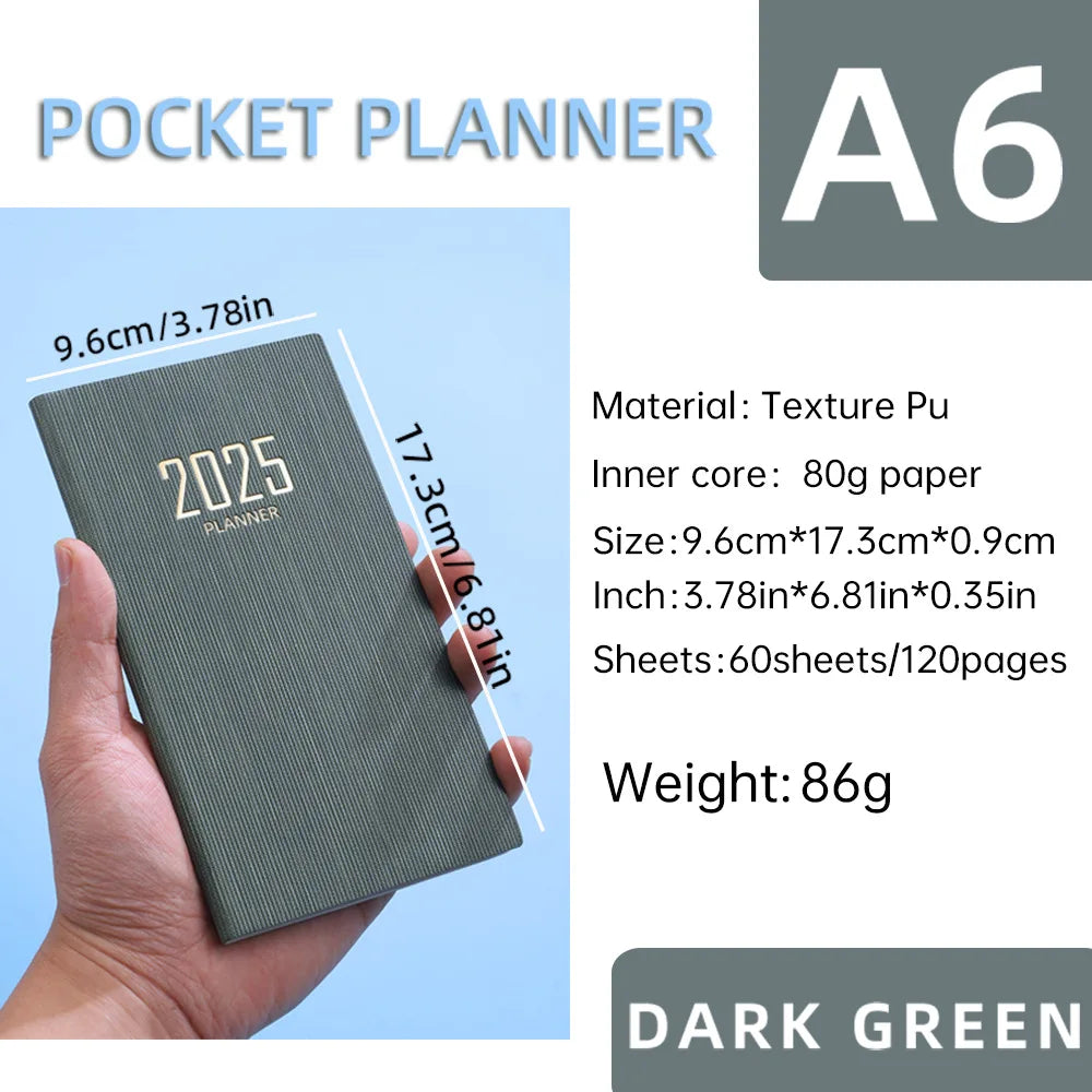 Portable 2025 English Daily Weekly Planners A6 Schedule Notebooks Portable 365 Days Calendar Journal School Office Supplies