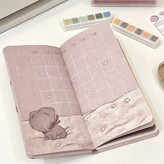 Cute Little Elephant Schedule Planning Notebook Color Inner Page Cartoon illustration Daily Planner Portable Pocket Book