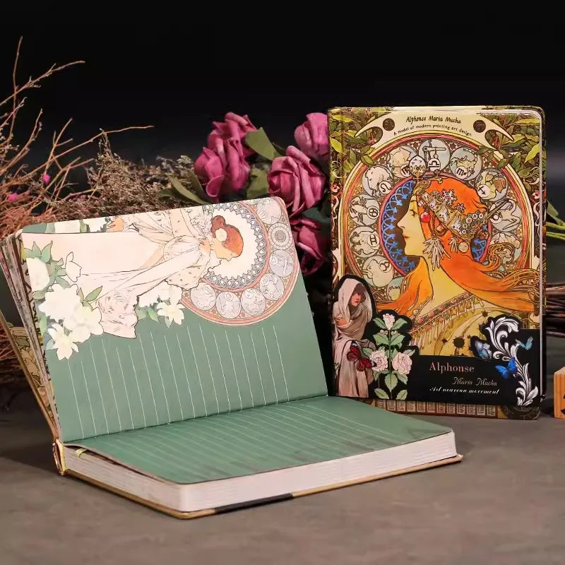 Mucha Famous Painting Series Hardcover Notebooks Classic Design Color Page Illustration B6 Retro Diary Student Notepad