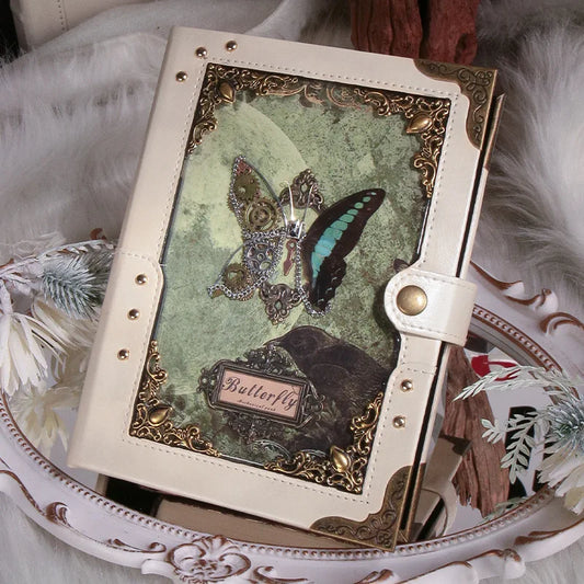 Mechanical butterfly punk style notebook loose-leaf A5 diary retro 3D, beautiful gift binder notepad for girls