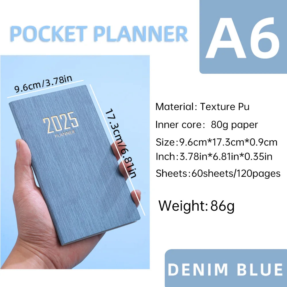 Portable 2025 English Daily Weekly Planners A6 Schedule Notebooks Portable 365 Days Calendar Journal School Office Supplies