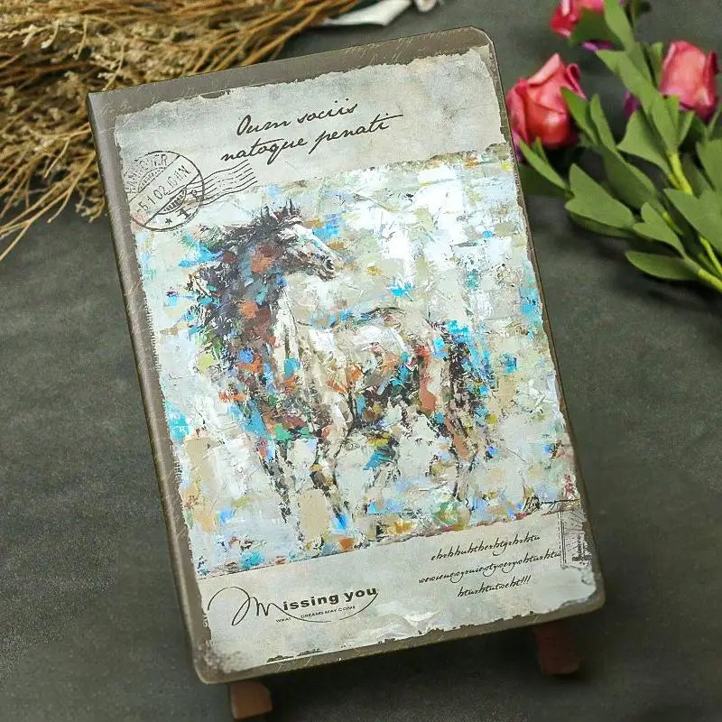 nostalgic retro hardcover notebook color inner page flower illustration diary student notepad