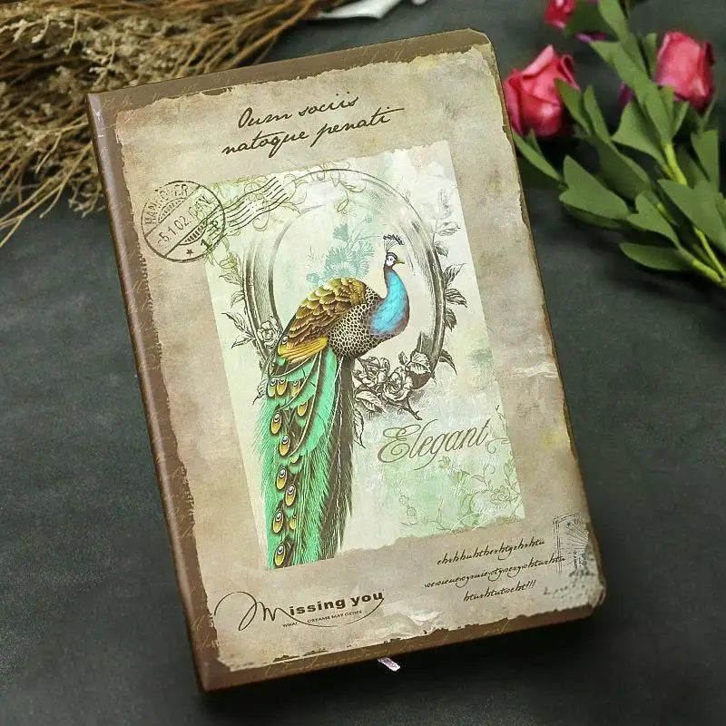 nostalgic retro hardcover notebook color inner page flower illustration diary student notepad