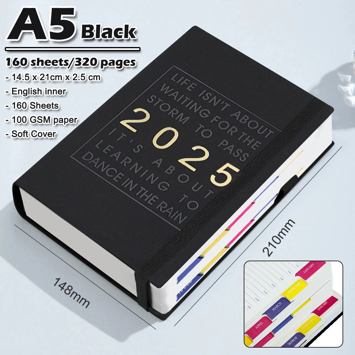 2025 Planner A5 notebook agenda 160Sheets/320Pages Journal for Students Gifts Office&SchoolSupplies Stationery Christmas Gifts