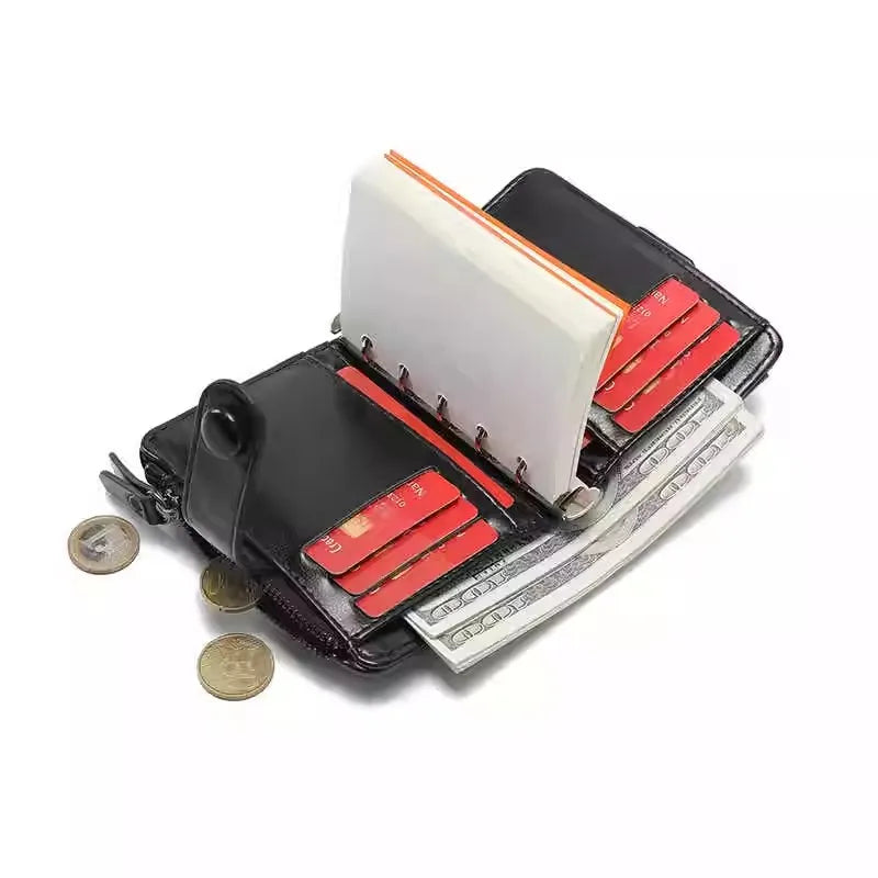 M5 Binder Mini Notebook Multifunction Wallet Card Holder Portable Soft Leather Small Notepad,with 40 inner pages