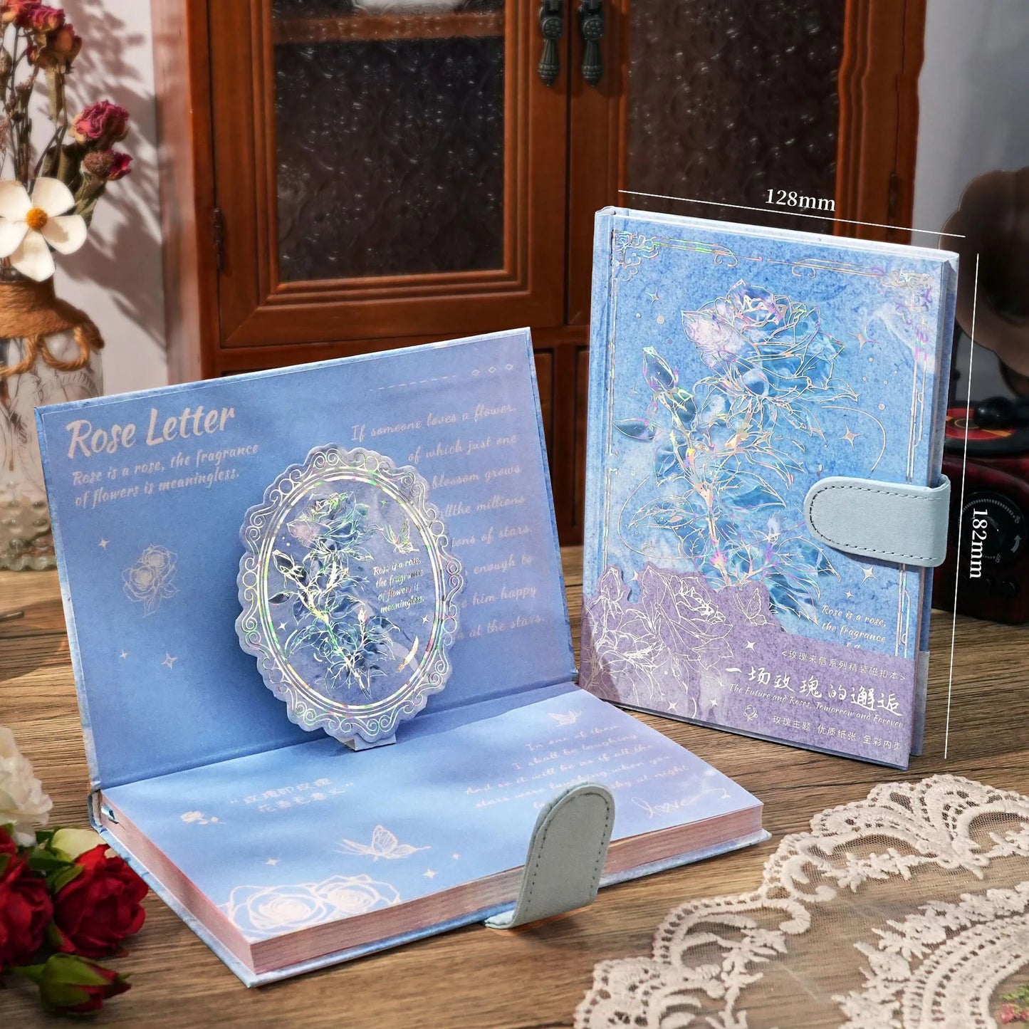 Hardcover notebook rose theme series color inner page rose illustration girl diary student notepad laser printing cover