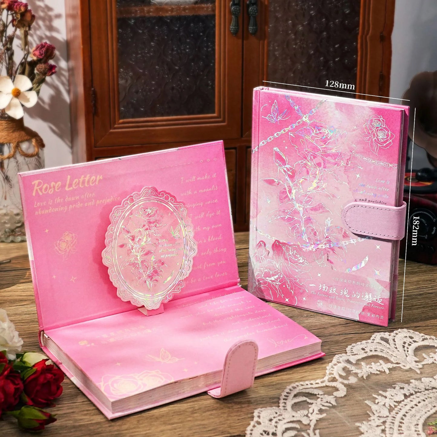 Hardcover notebook rose theme series color inner page rose illustration girl diary student notepad laser printing cover