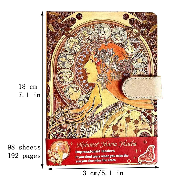 Mucha Famous Painting Series Hardcover Notebooks Classic Design Color Page Illustration B6 Retro Diary Student Notepad