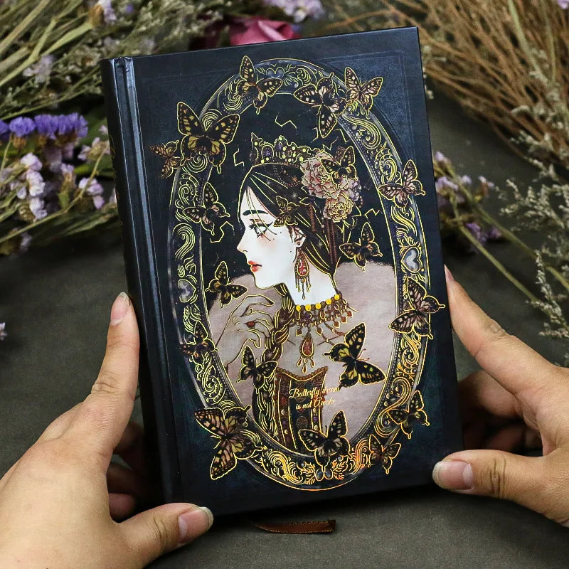 Retro Butterfly Love Flower Notebook Beautifully Color Page Illustration Hardcover Diary Student Notepad Scrapbook