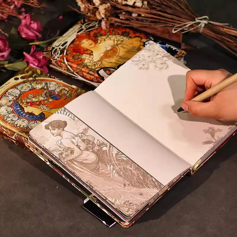 Mucha Famous Painting Series Hardcover Notebooks Classic Design Color Page Illustration B6 Retro Diary Student Notepad