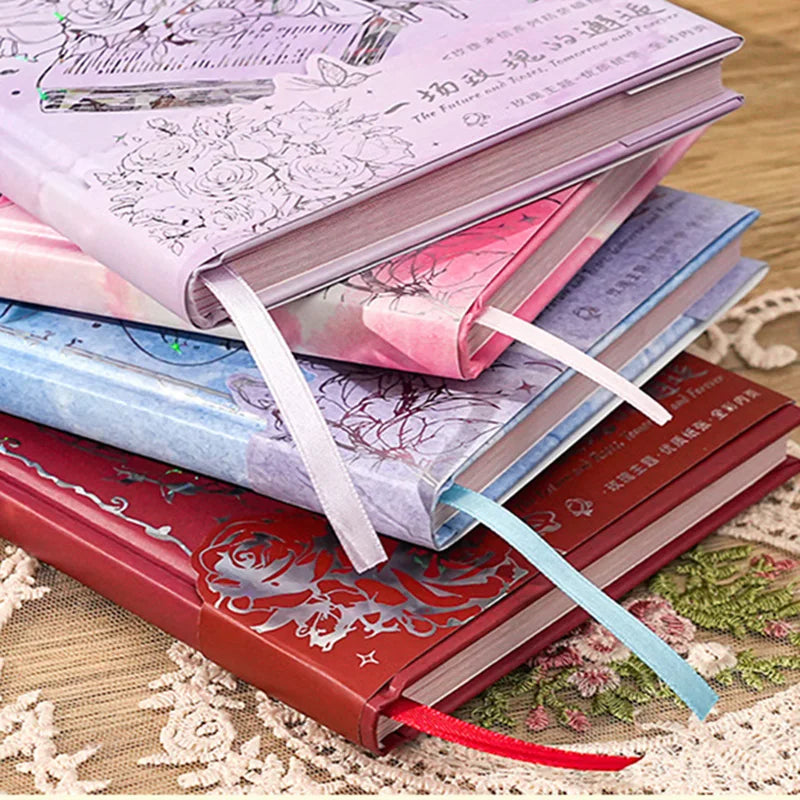 Hardcover notebook rose theme series color inner page rose illustration girl diary student notepad laser printing cover
