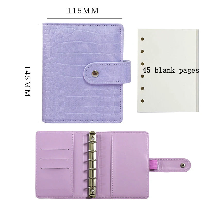 A7 Small Notebook Binder Faux Crocodile Leather Notepad Portable Budget Sheets ，with 45 Blank Inside Pages