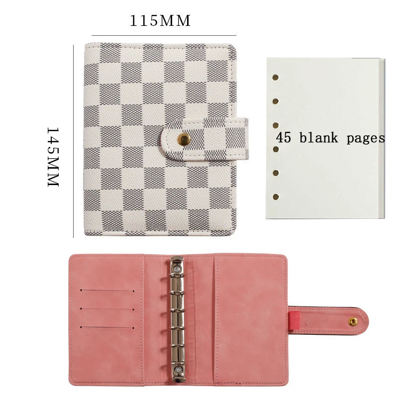A7 Small Notebook Binder Faux Crocodile Leather Notepad Portable Budget Sheets ，with 45 Blank Inside Pages