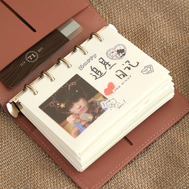 Mini loose-leaf notebook  M5 binder portable notepad soft leather schedule book，80 blank pages