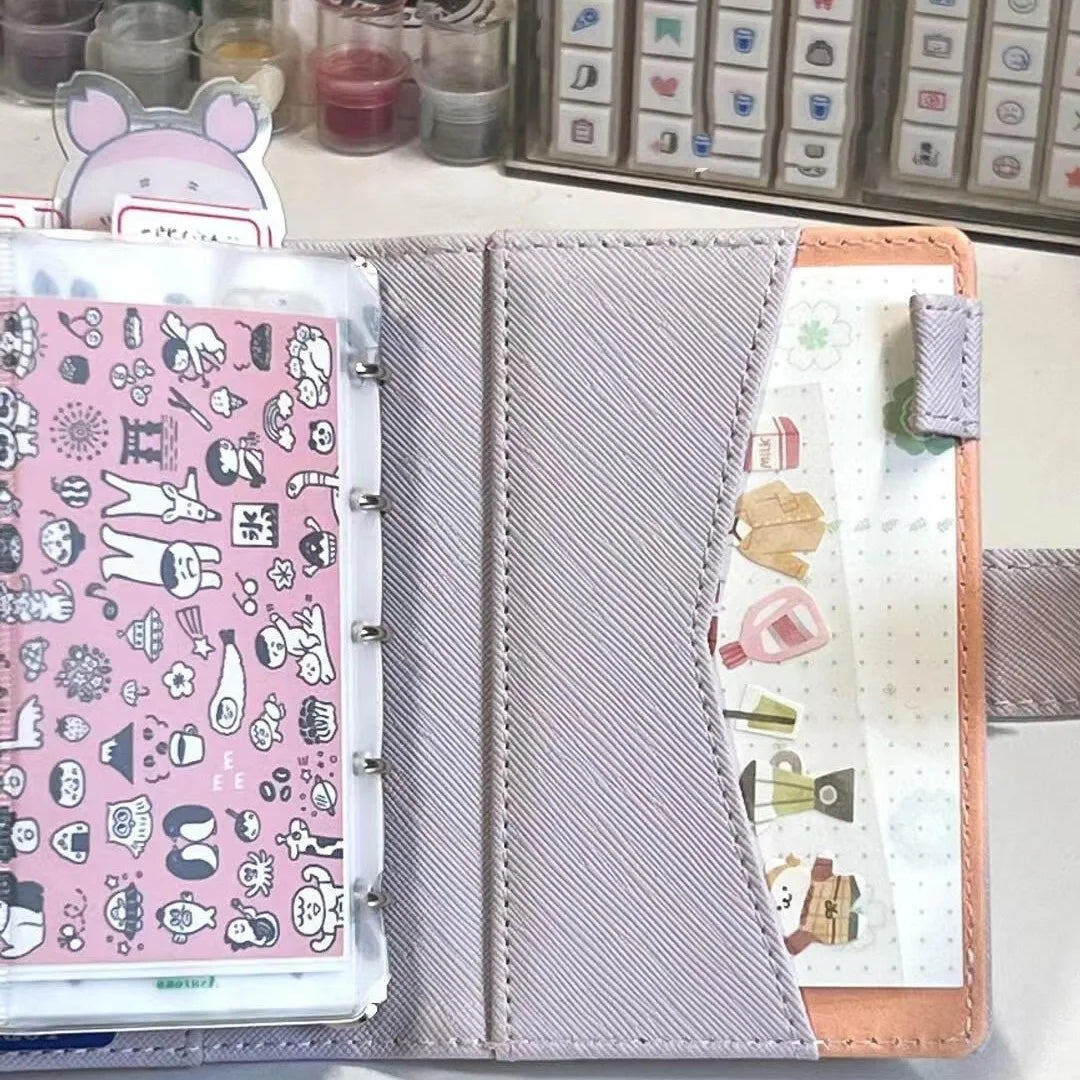M5 small notebook light purple soft leather photo album binder mini notepad portable pocket diary